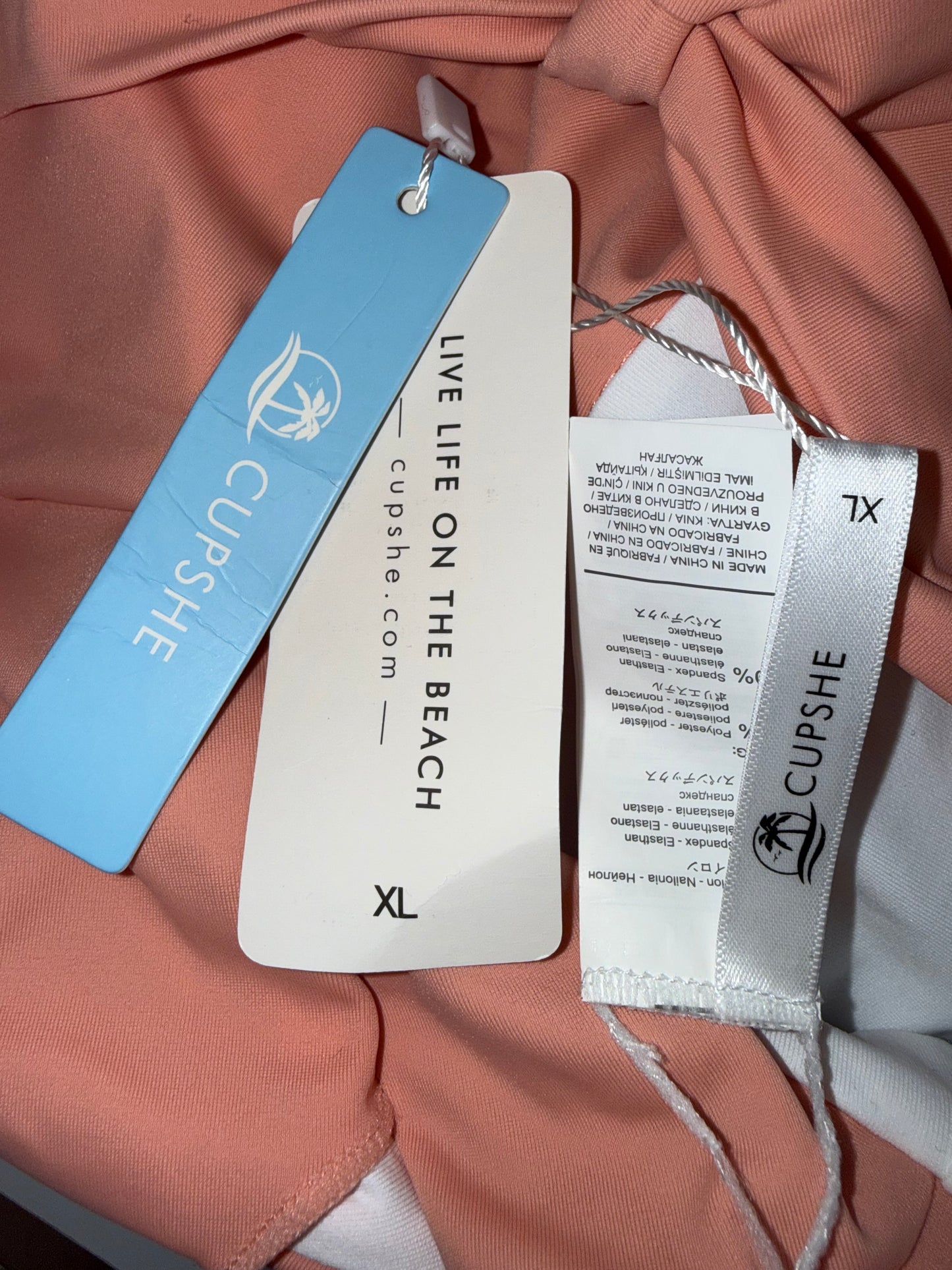 NWT CUPSHE (XL) Brand New Peach with B&W Stripes One Piece Halter Neck Swimsuit