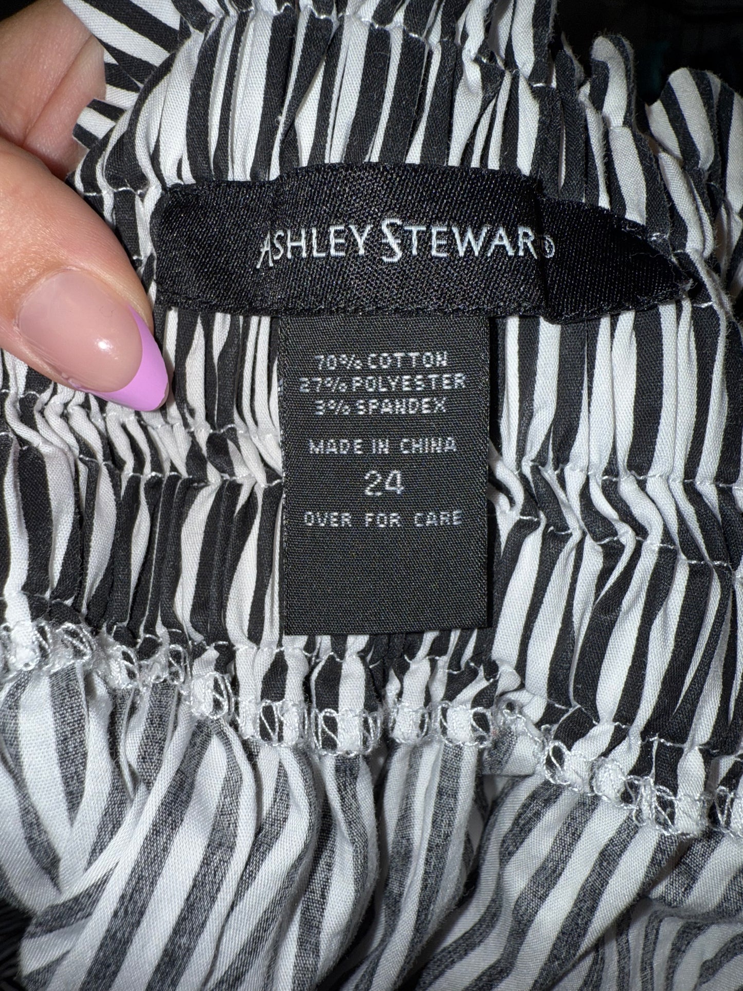 Ashley Stewart (24) Black & White Striped Ruffle Tank Blouse
