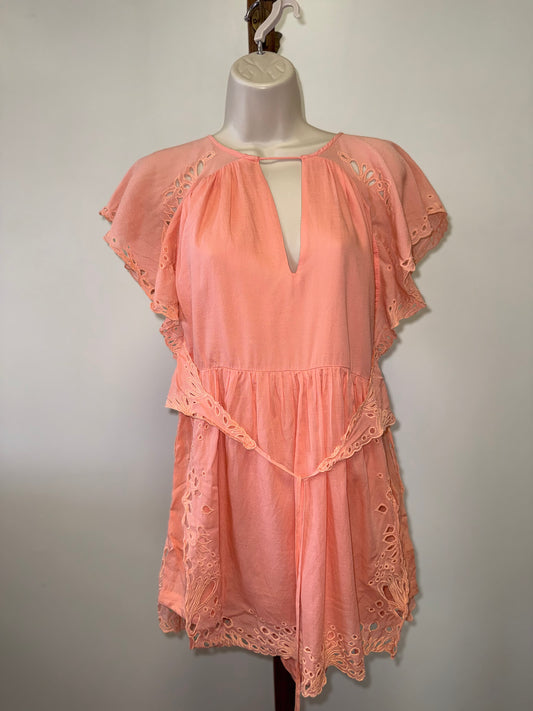 Free People (6) Peach Romper with Lace Trim