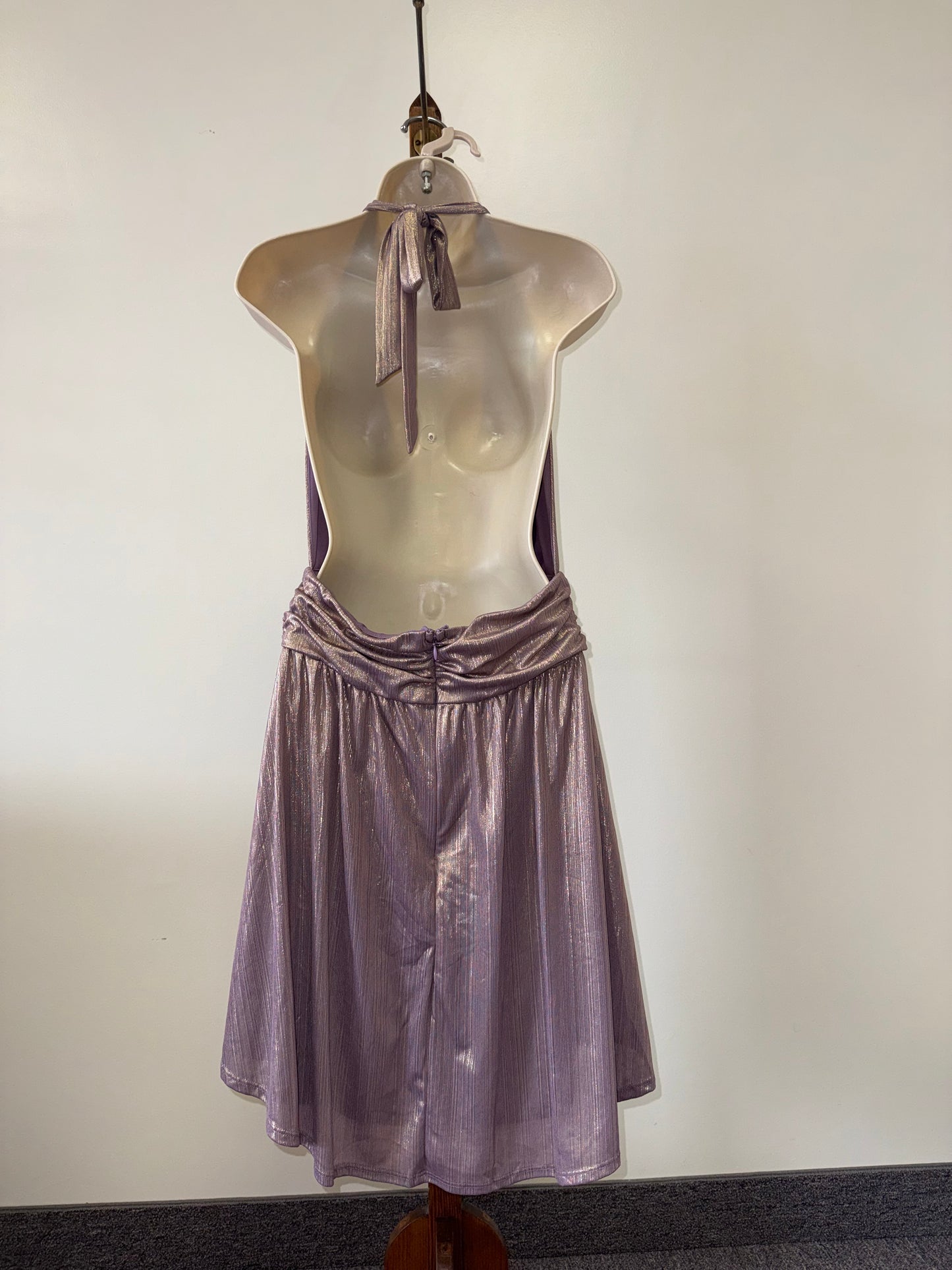 Wild Fable (Medium) Purple Metallic V-Neck Halter Neck Midi Dress W/ Open Back
