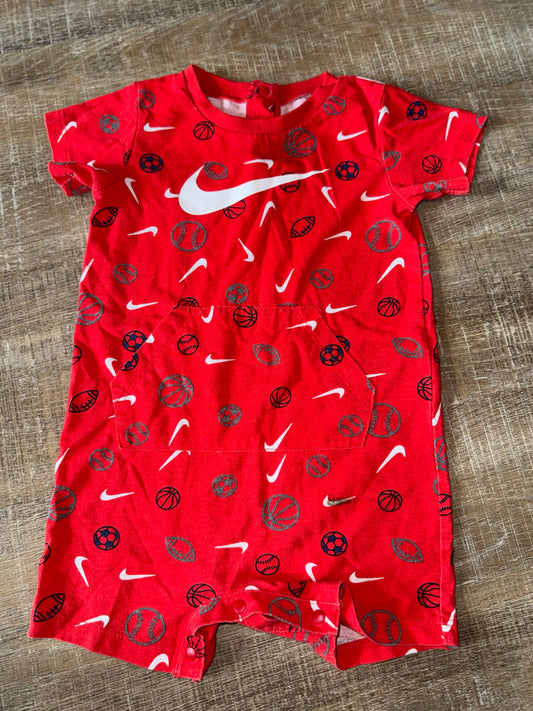 Nike (18M) Red Nike Sport Pattern Onesie Shorts with Front Pocket