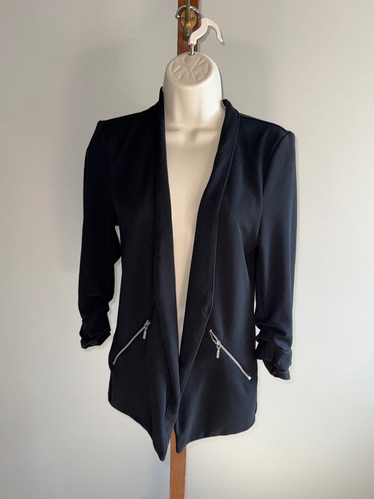 Maurices (Small) Black 3/4 Sleeve Blazer Jacket with 2 Zipped Faux Pockets
