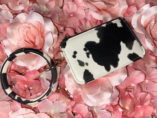 Cow Print Key Chain Ring Holder Wristlet