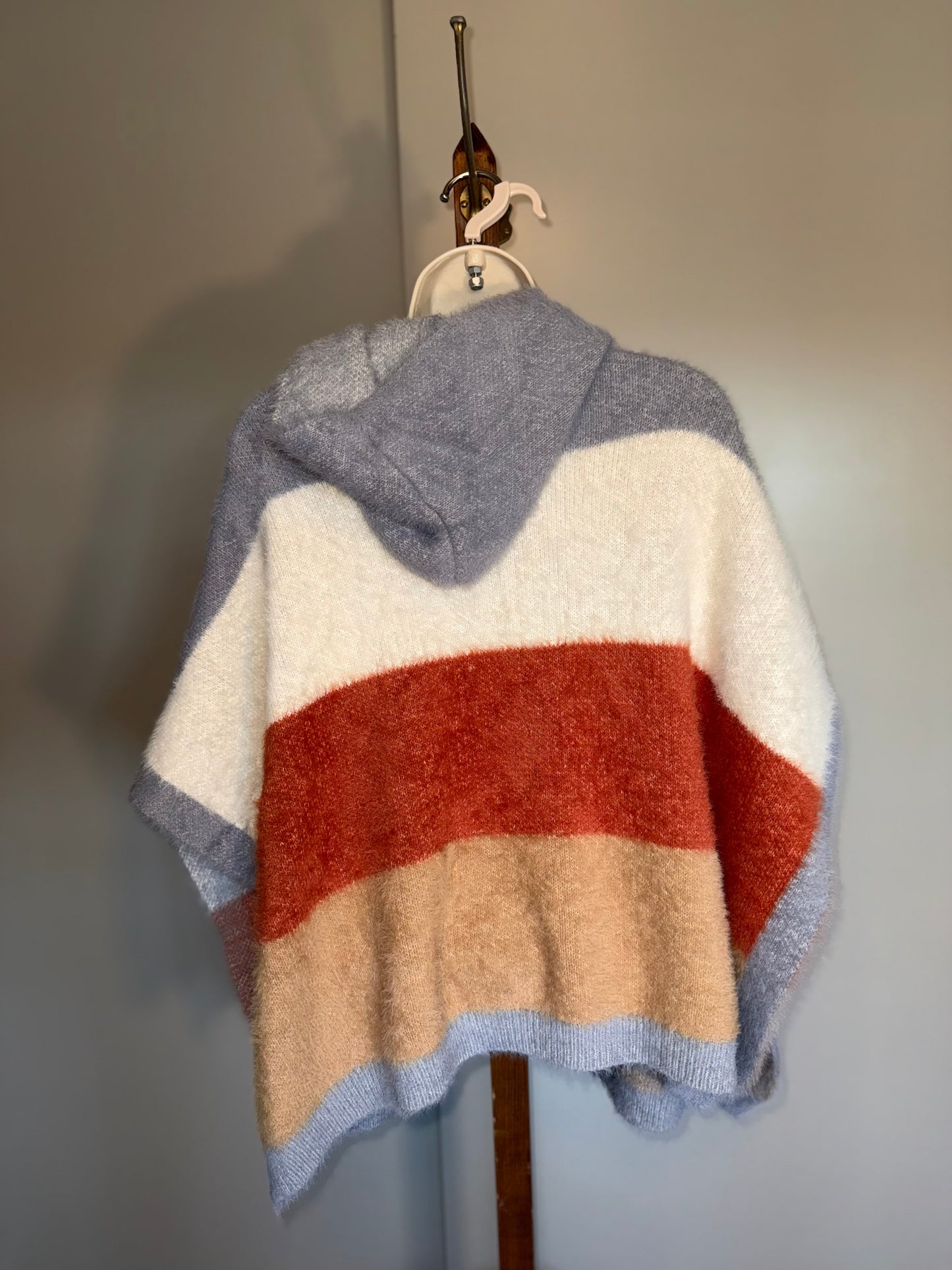 CoCo + Carmen (OS) Neutral Striped Soft Sweater Poncho with Hood