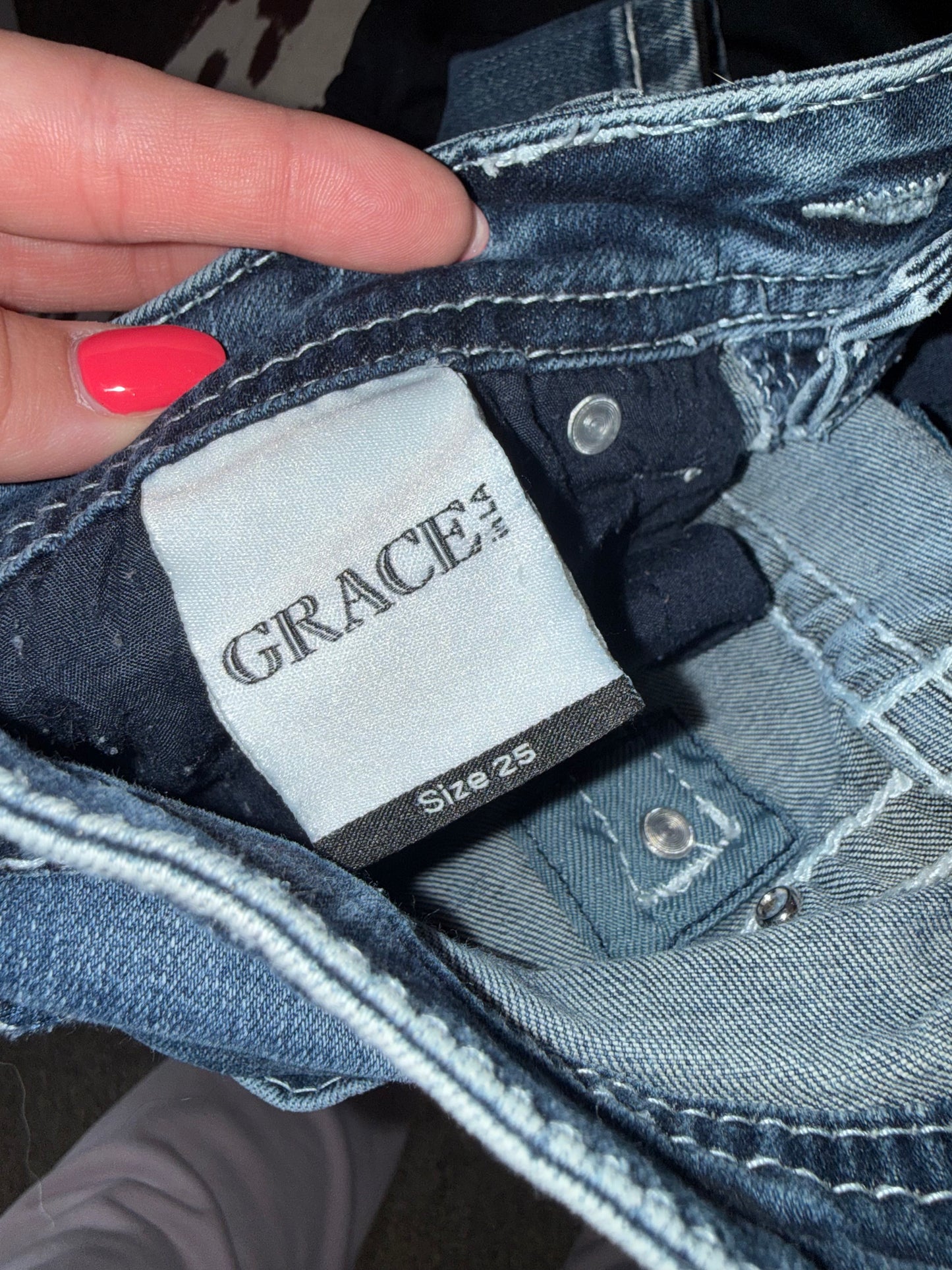 Grace (25) Denim Blue Jeans with Jeweled Pockets
