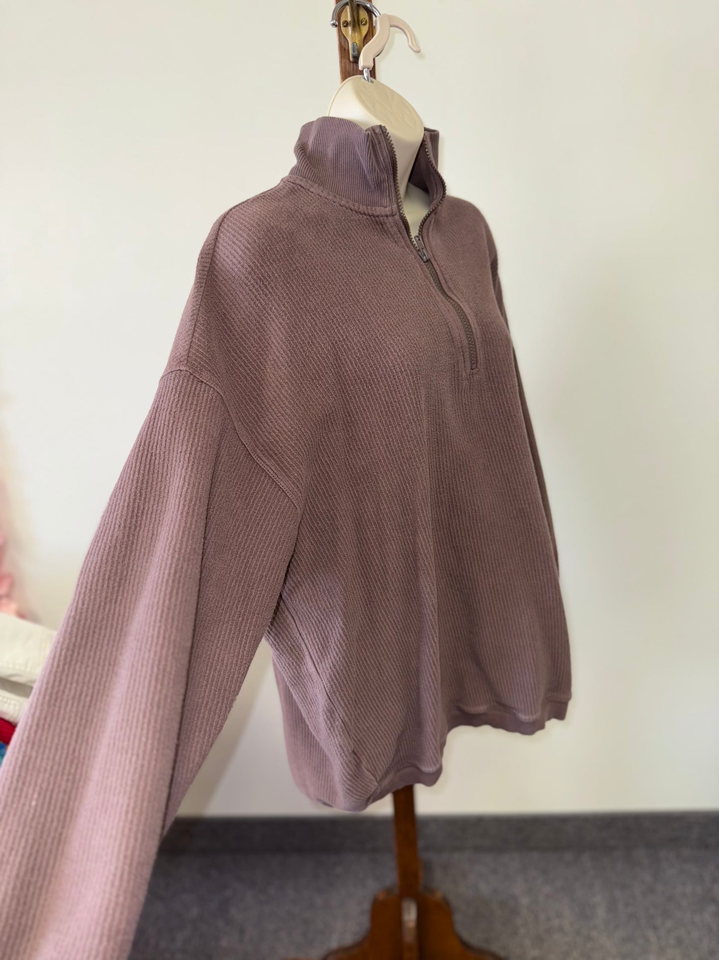 aerie (Medium) Brown Oversized Ribbed 3/4 Zip Up Pullover Sweatshirt