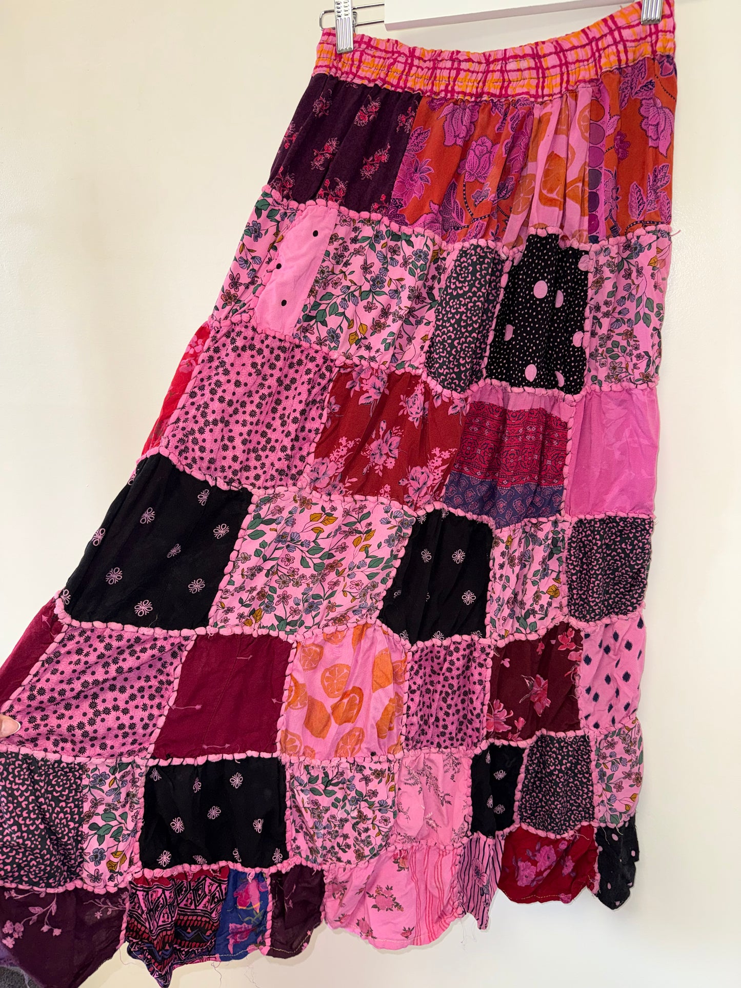 Vevez (Free Size) Boho Maxi Skirt with Floral Patchwork Pattern