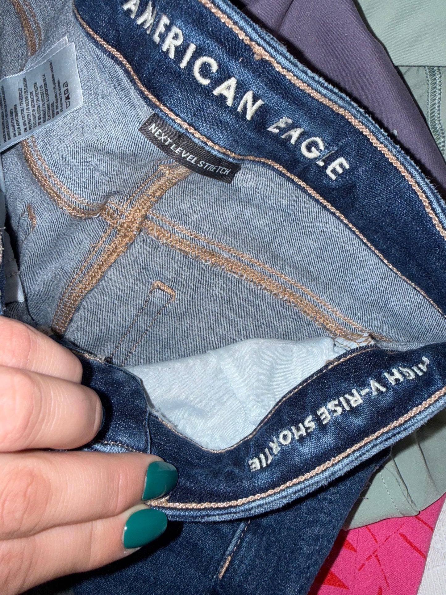 American Eagle (0) Denim High V-Rise Shortie Jean Shorts with Next Level Stretch