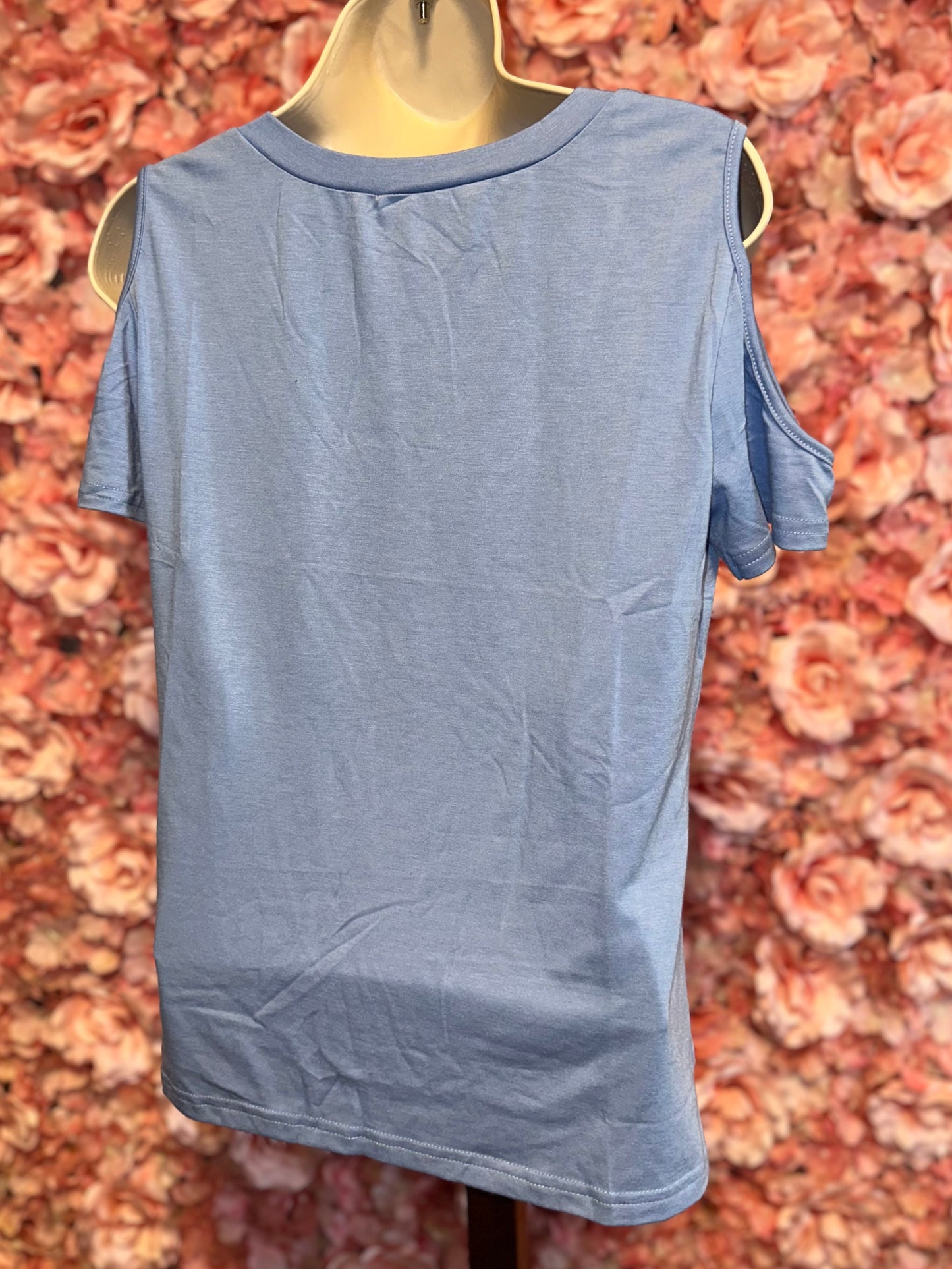 (Small) Brand New Blue Cold Shoulder Short Sleeve Blouse