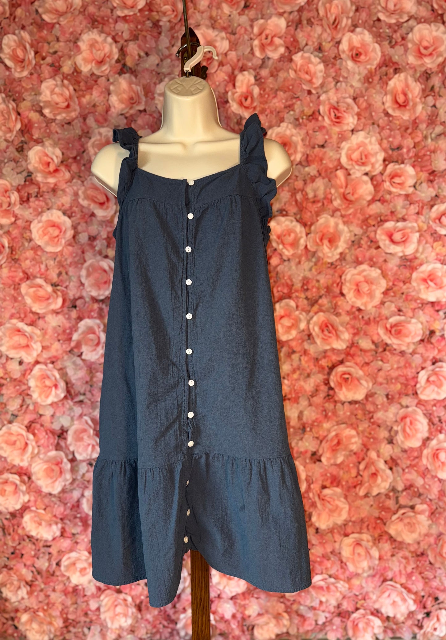 Universal Threads (XS) Blue Button Up Midi Dress with Ruffle Straps