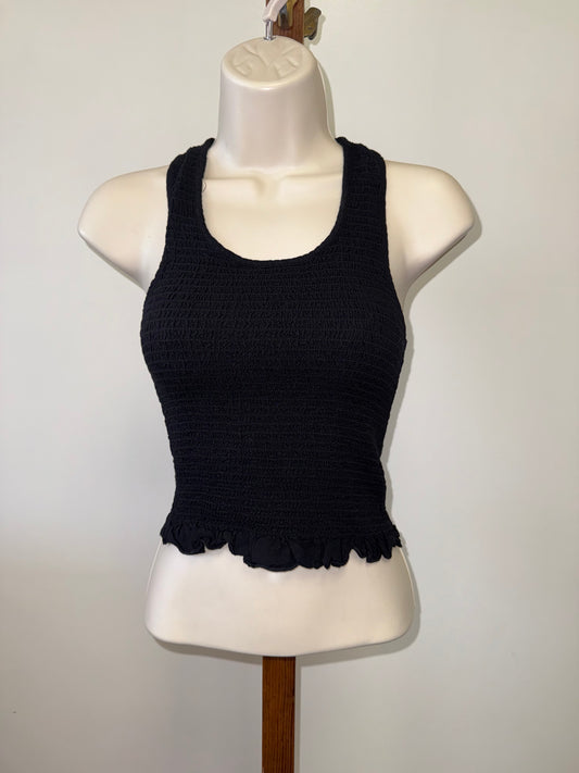 Japna (Small) Black Smocked Ruffle Hem Cropped Tank Top
