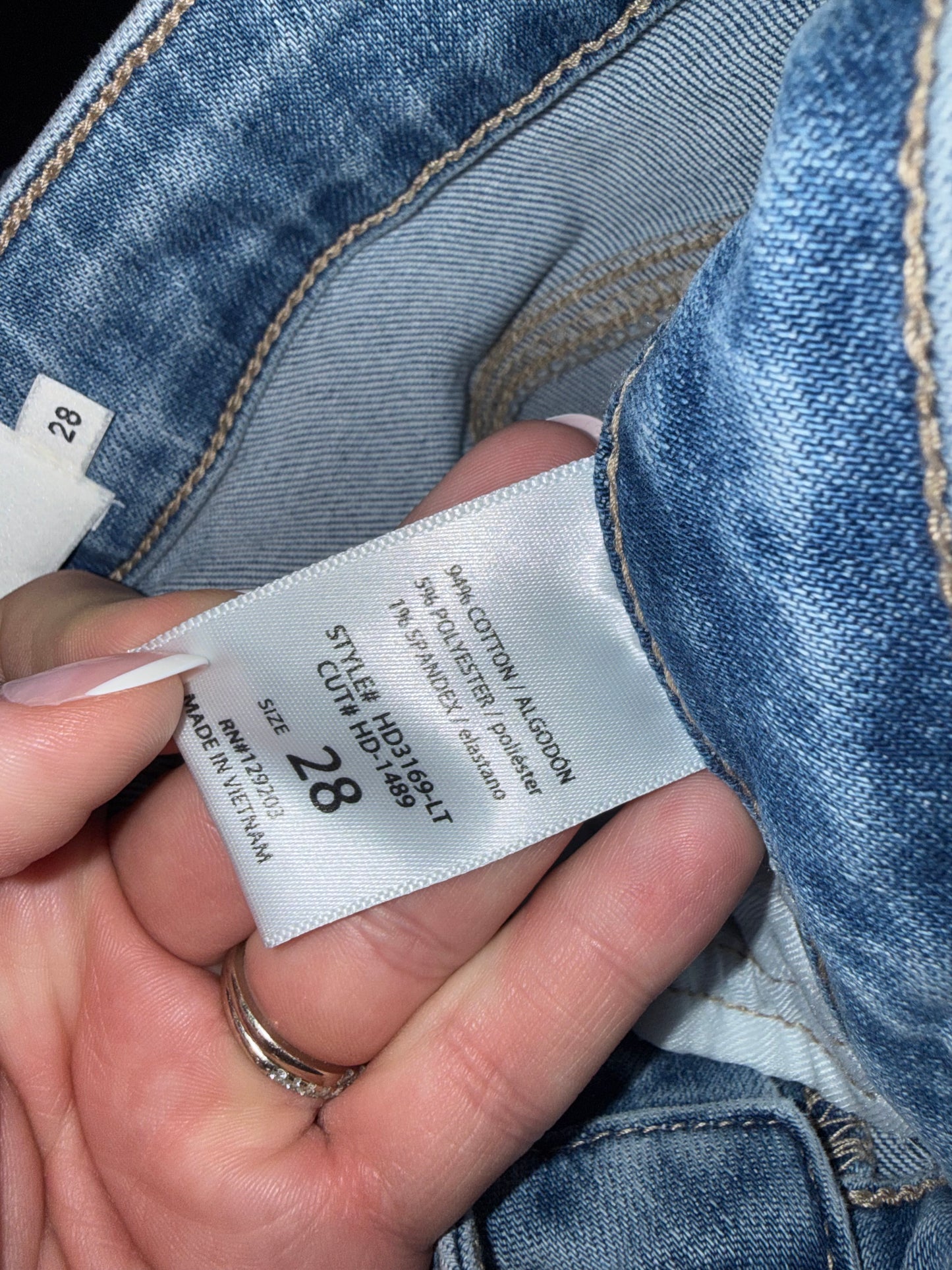 Hidden (28) Blue Denim Bootcut High Rise Jeans with Frayed Bottom Hem