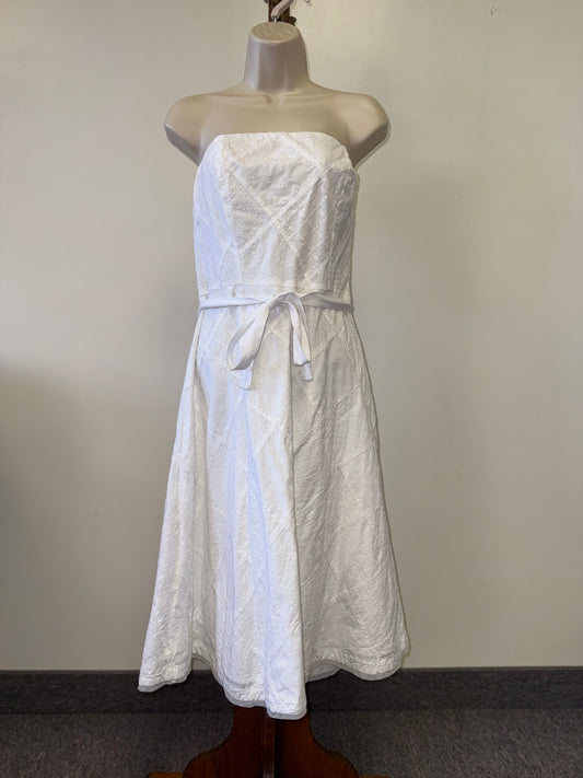 American Eagle (12) White Pointelle Detail Pattern Strapless Dress