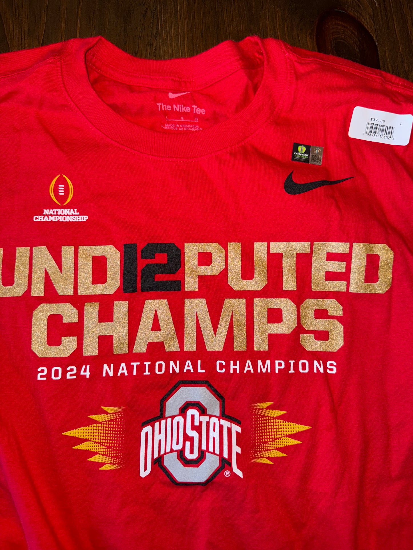 NWT Nike (L) Brand New Red 'Und12Puted 2024 National Champs' Red Ohio State Tee