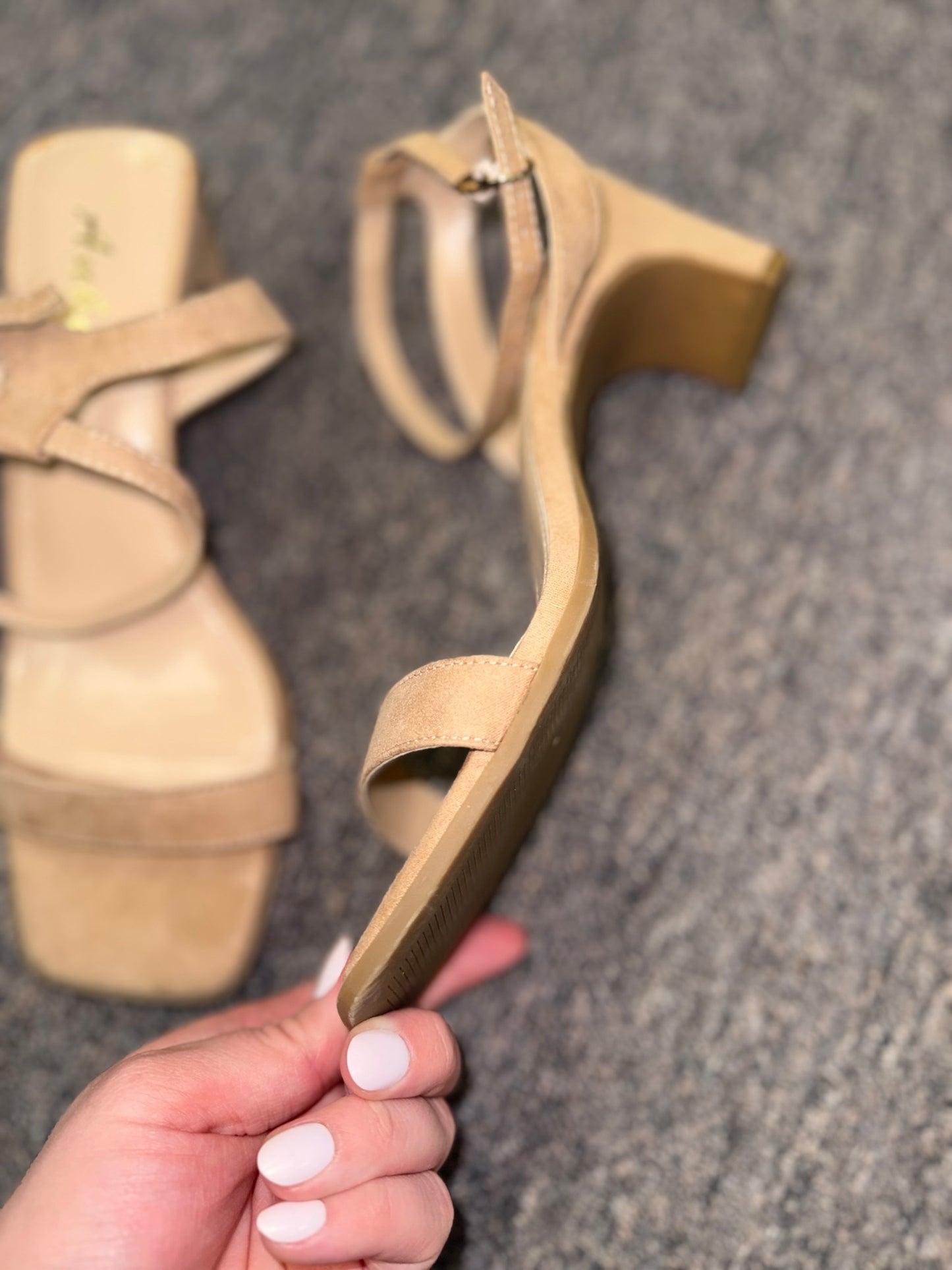 Ankis (8) Nude Open Toe Heels with Adjustable Ankle Strap