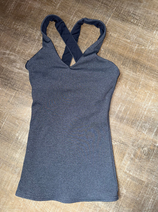 alo (XS) Grey Ribbed Tank Top with Built in Bra