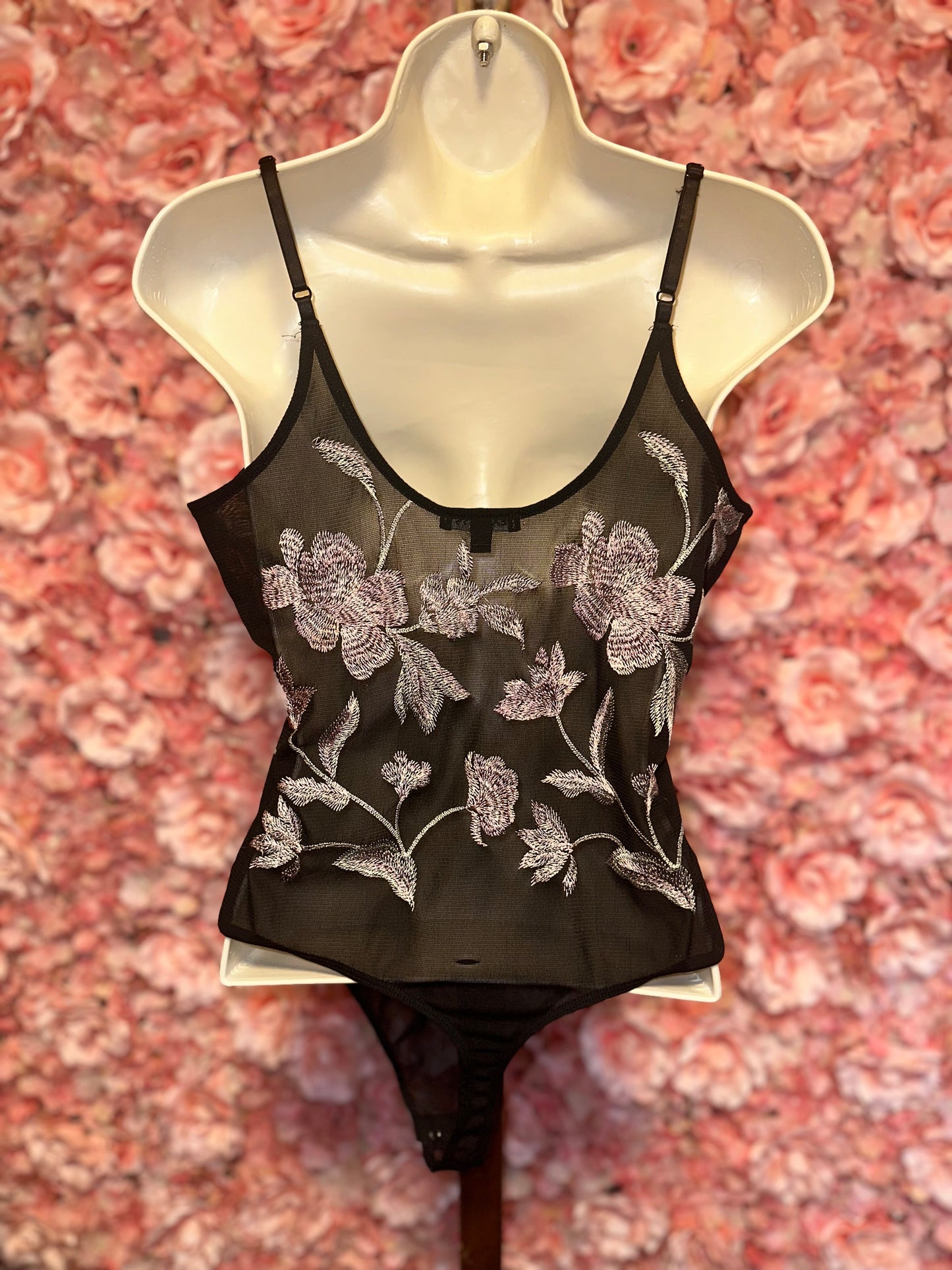 Express (Medium) Black Sheer Lingerie with Floral Embroidered Pattern