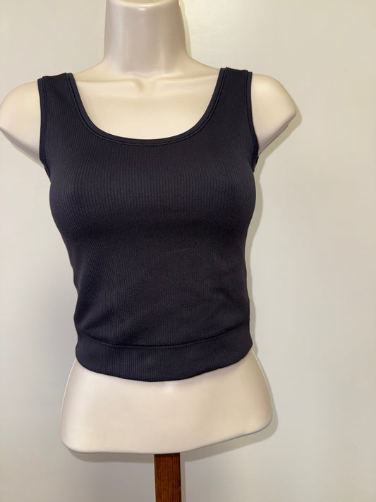 Athleta (XL) Black Ribbed Cropped Tank