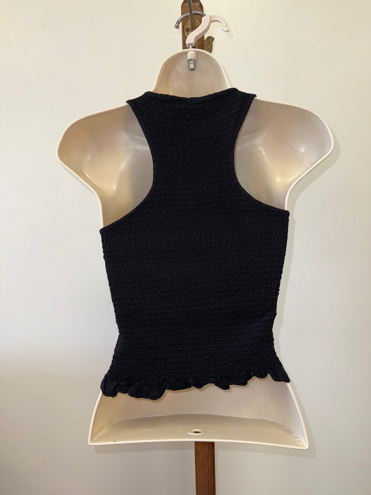 Japna (Small) Black Smocked Ruffle Hem Cropped Tank Top
