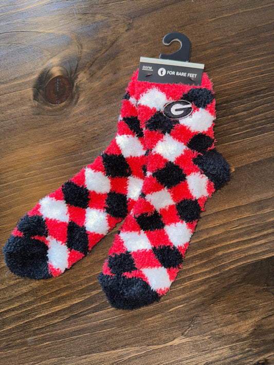 NWT For Bare Feet (OS) Brand New Diamond Georgia Bulldogs Fuzzy Socks