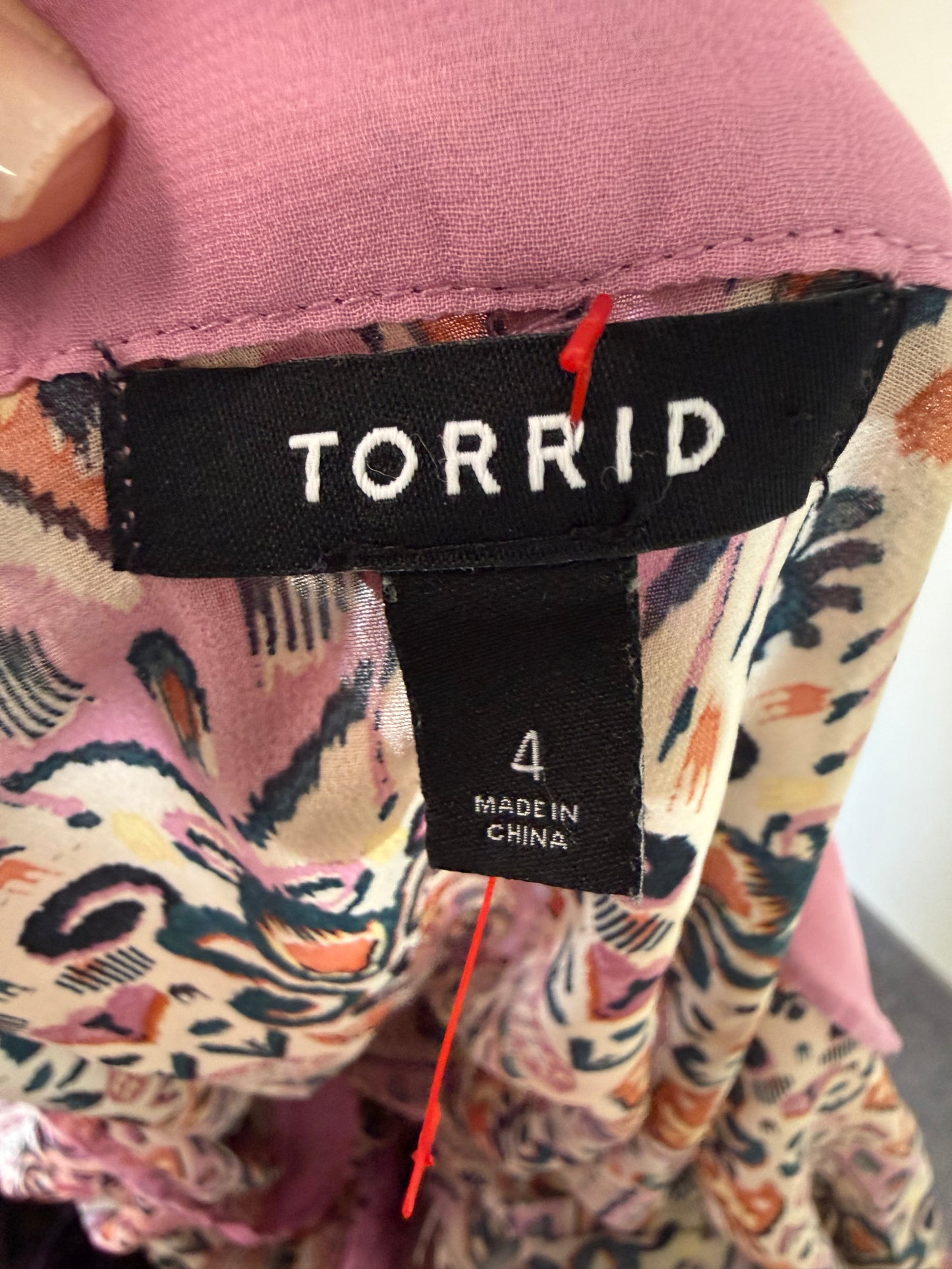 Torrid (4) Pink/Teal Fun Geometric Pattern Long Cover Up