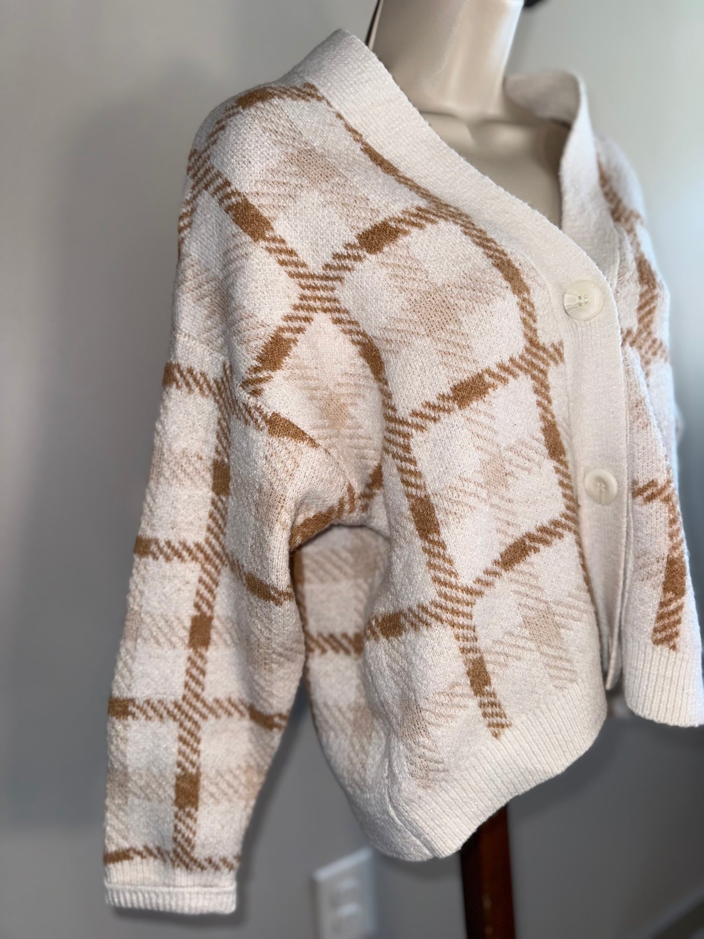 Philosophy (XS) Neutral Plaid Sweater Cardigan