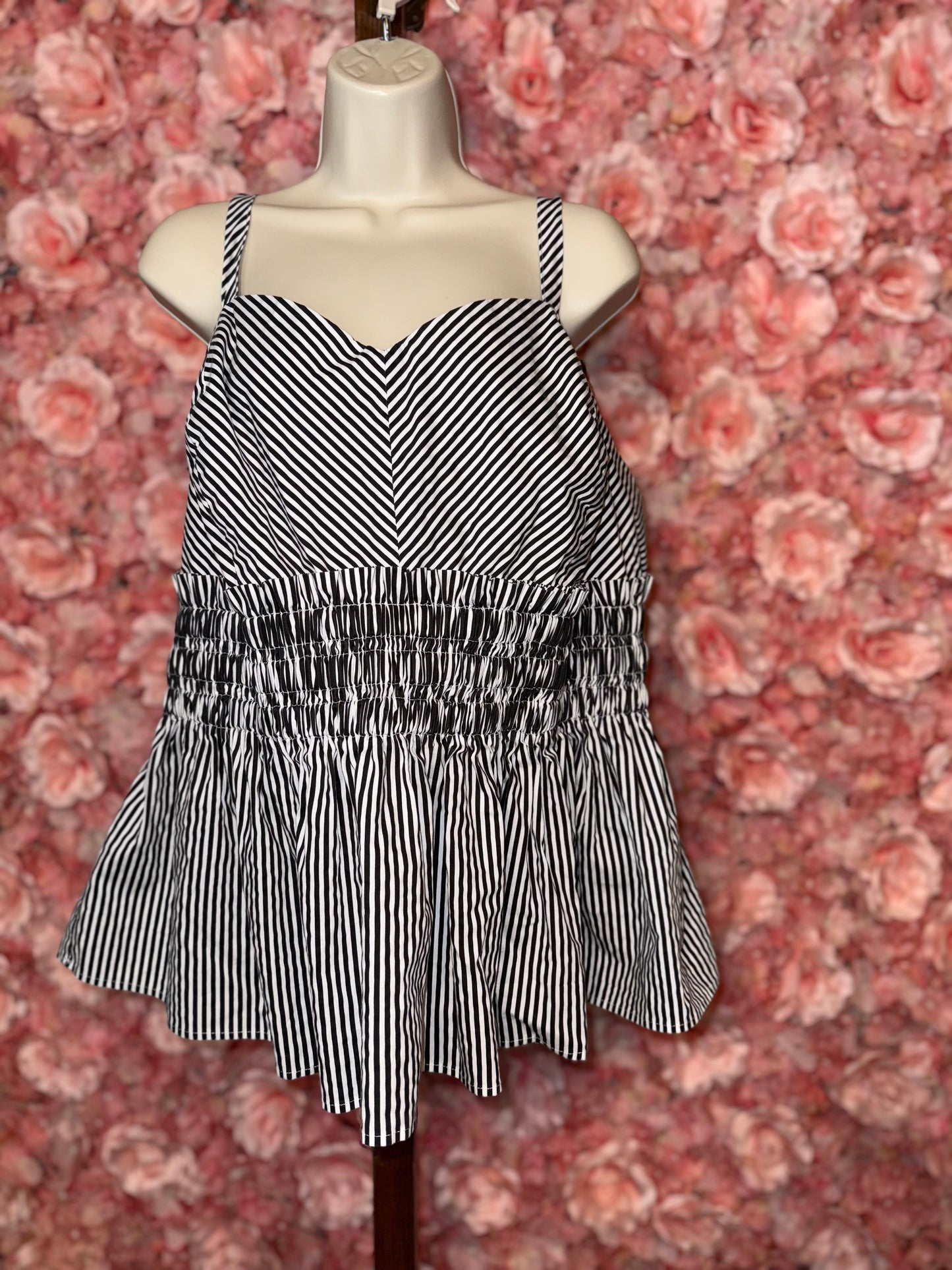 Ashley Stewart (24) Black & White Striped Ruffle Tank Blouse