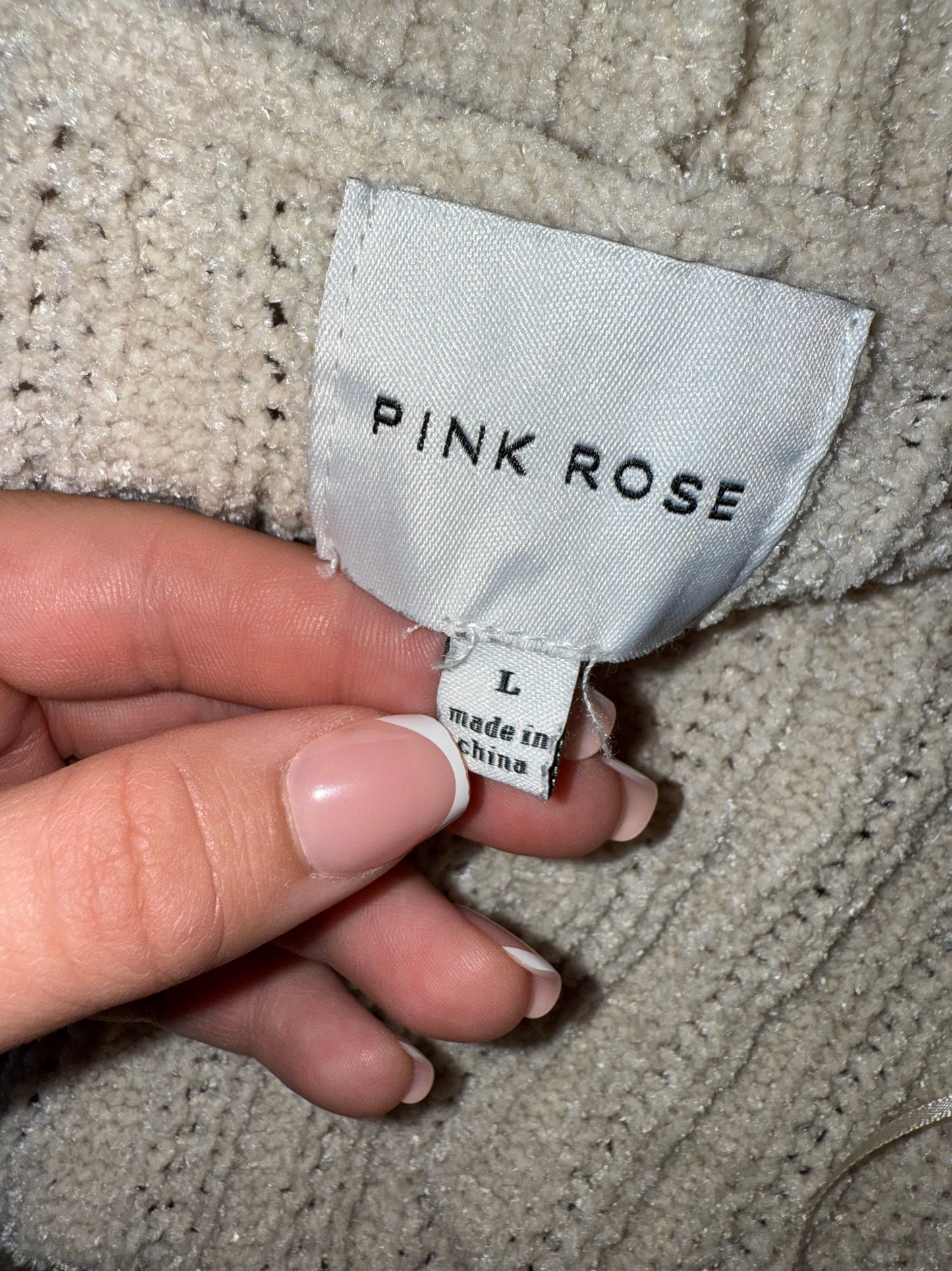 Pink Rose (Large) Cream Knit Sweater Cardigan with Pockets