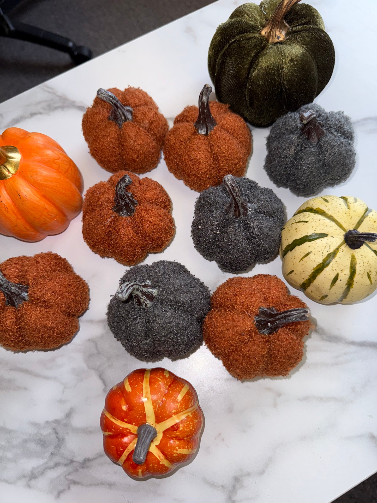 12 Piece Fall Decorative Pumpkin Assortment - Orange, Gray, Green, Cream