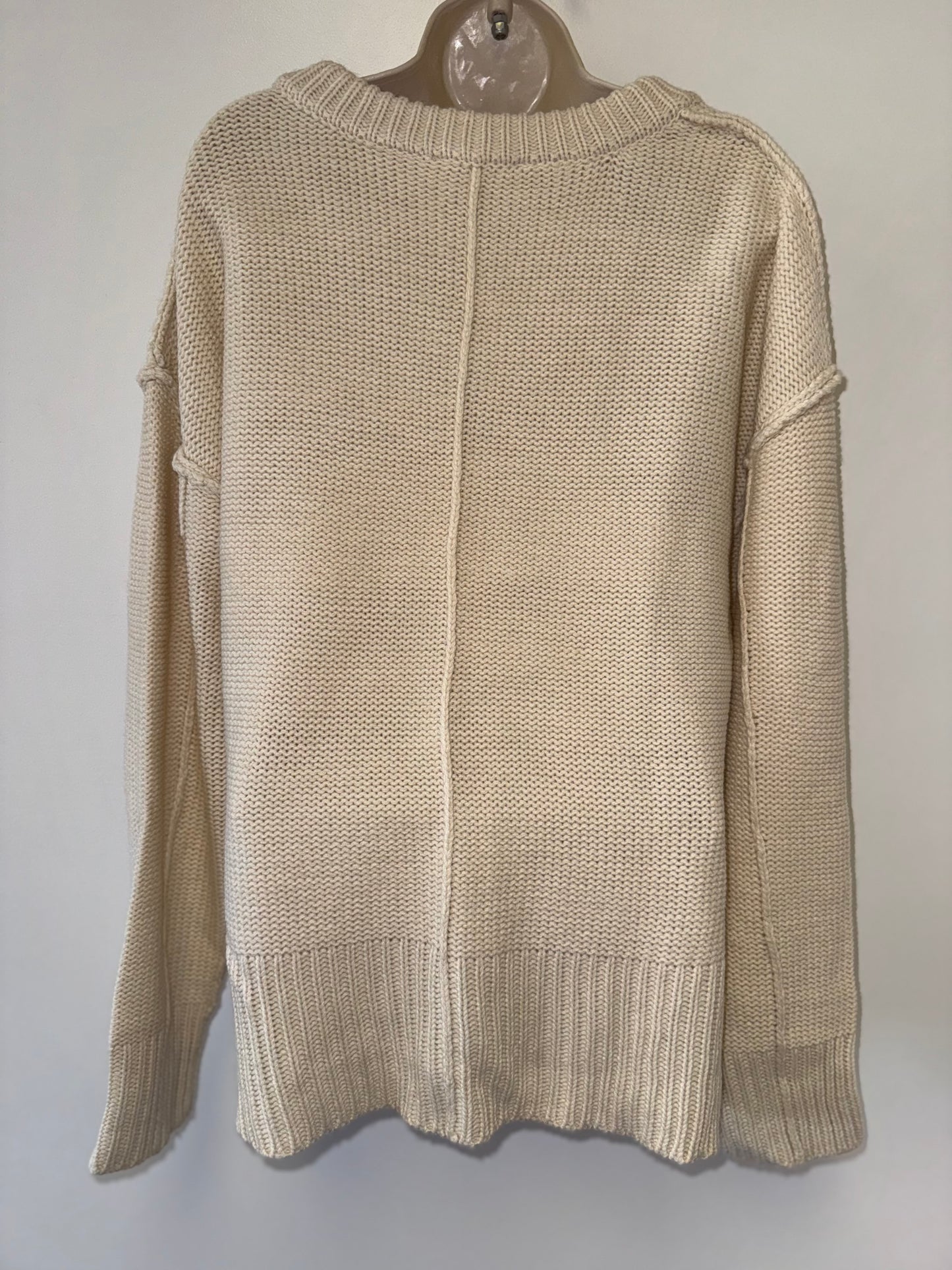 New In (Medium) Cream Cozy Oversized Cream V-Neck Knit Sweater