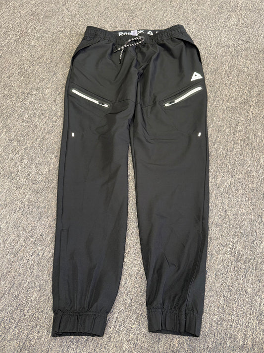 Reebok (Large) Black Sporty Polyester Jogger Sweatpants with Zipped Ankles