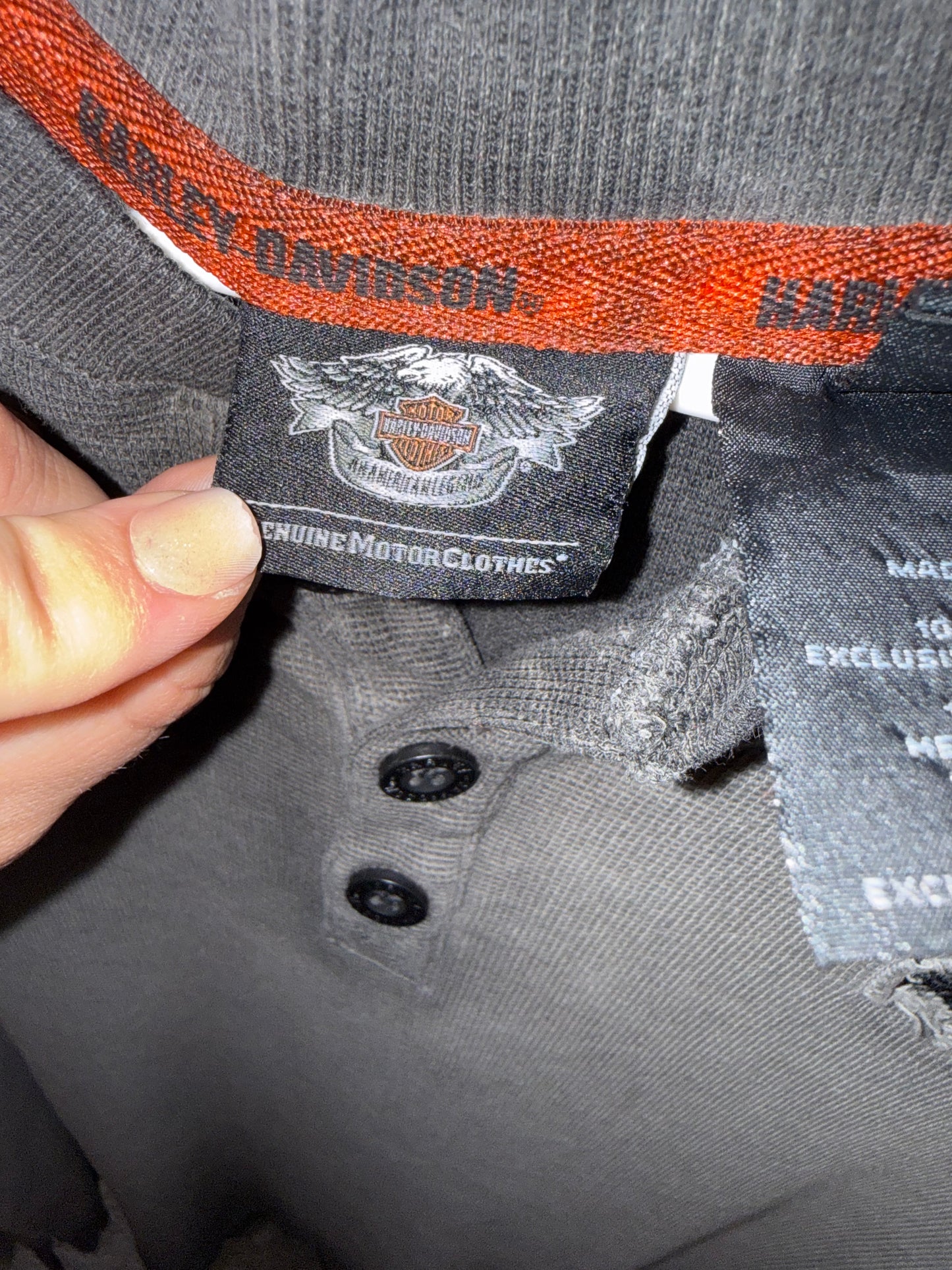 Harley Davidson (Large) Gray Waffle Knit 3/4 Button Up Long Sleeve Top