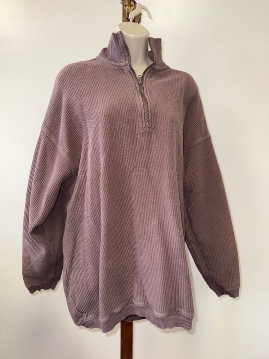 aerie (Medium) Brown Oversized Ribbed 3/4 Zip Up Pullover Sweatshirt