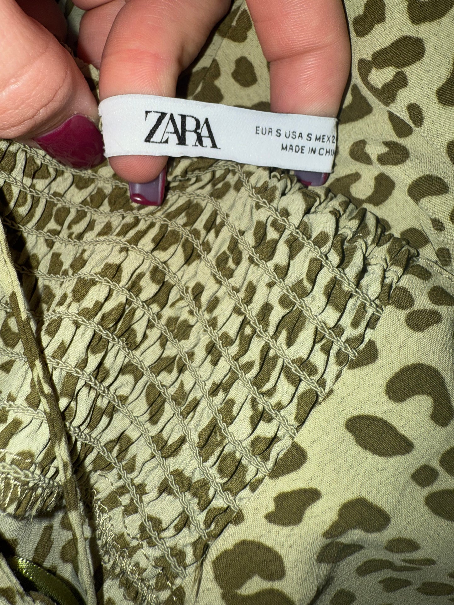 Zara (Small) Green Cheetah Print Midi Dress