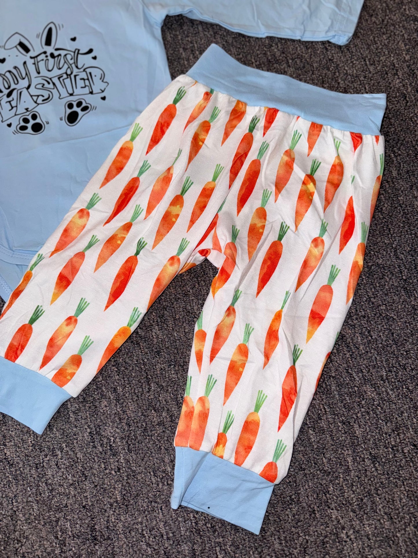 (3-6 OR 9-12 Months) Brand New 'My First Easter' Bunny Ear Onesie & Carrot Pants