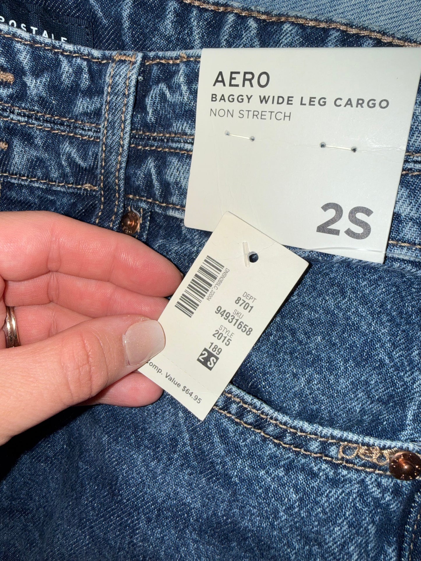 NWT Aeropostale (2 Short) Brand New Blue Denim Baggy Wide Leg Denim Cargo Jeans