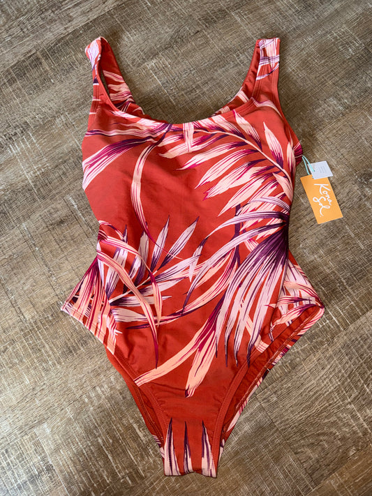 NWT Kona Sol (Small) Brand New Orange Leaf Pattern One Piece Swimsuit