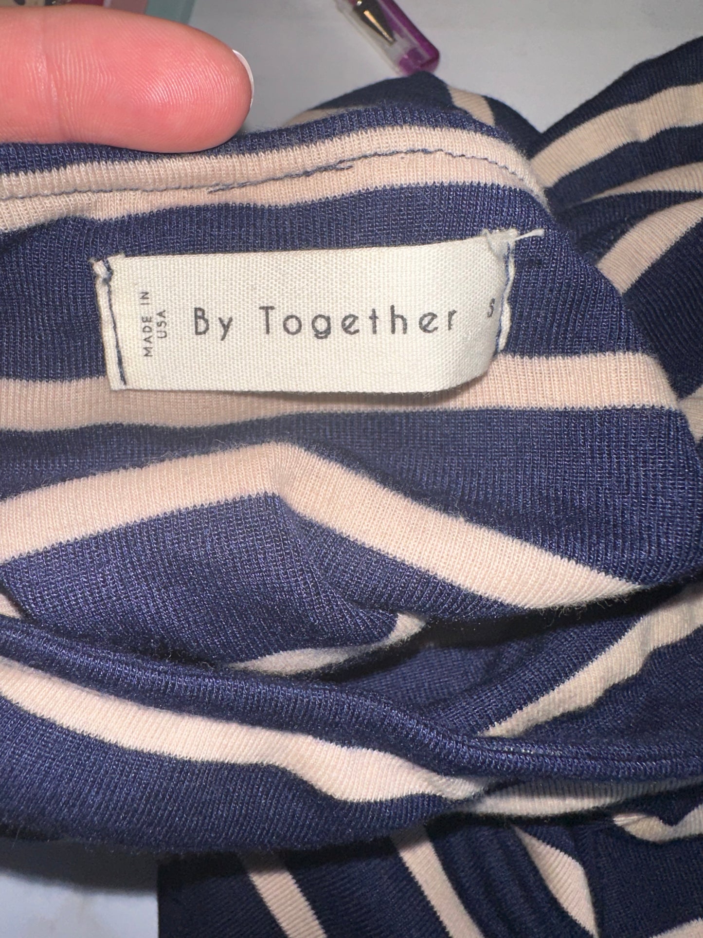 By Together (Small) Navy Blue Striped Strapless Jumpsuit