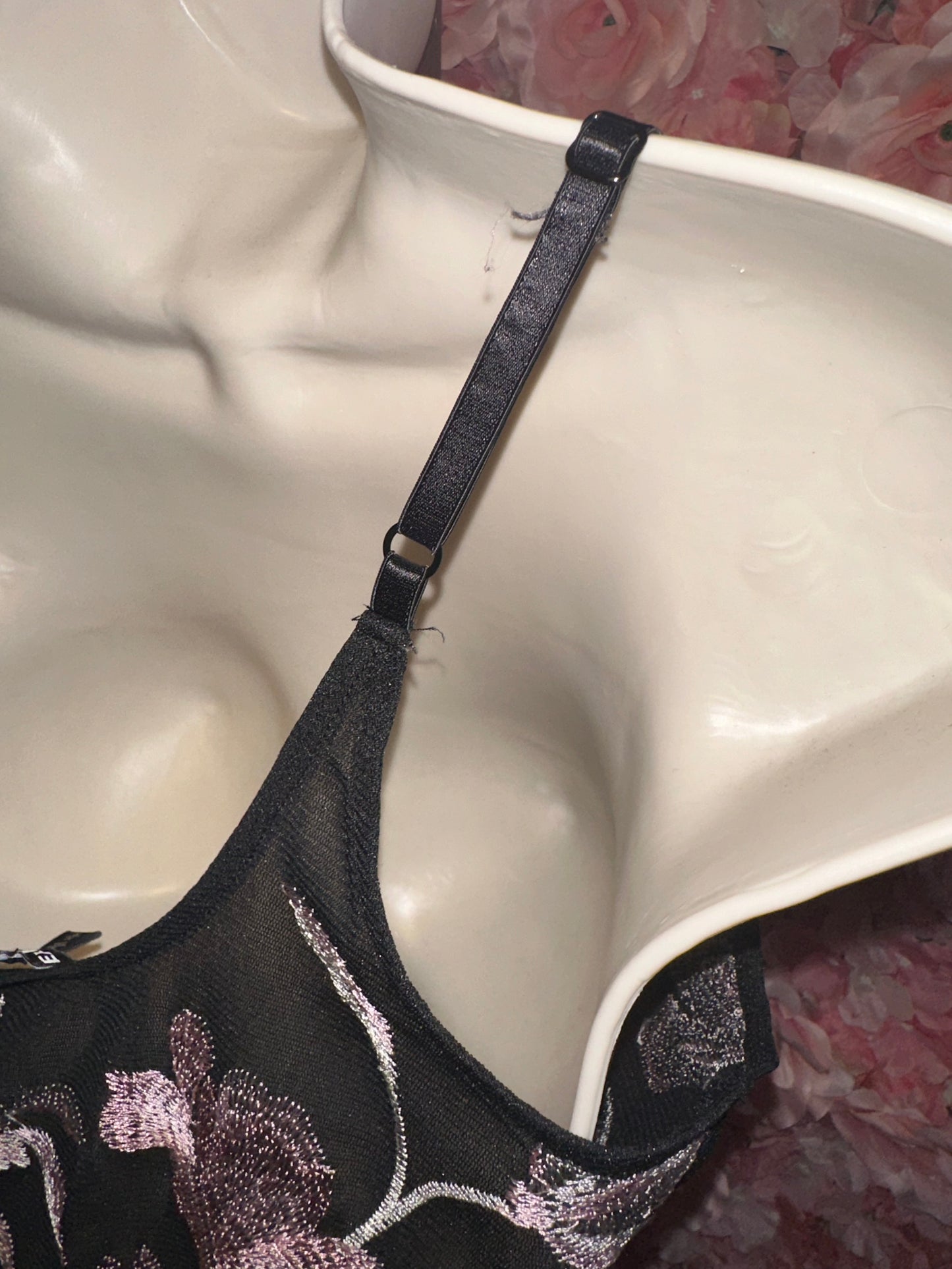 Express (Medium) Black Sheer Lingerie with Floral Embroidered Pattern