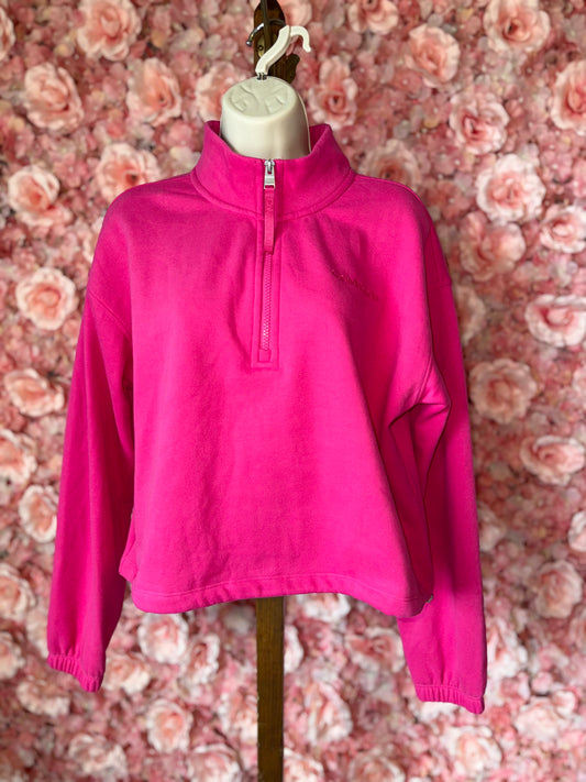 Calvin Klein Performance (Large) Hot Pink Cropped 3/4 Zip Sweatshirt