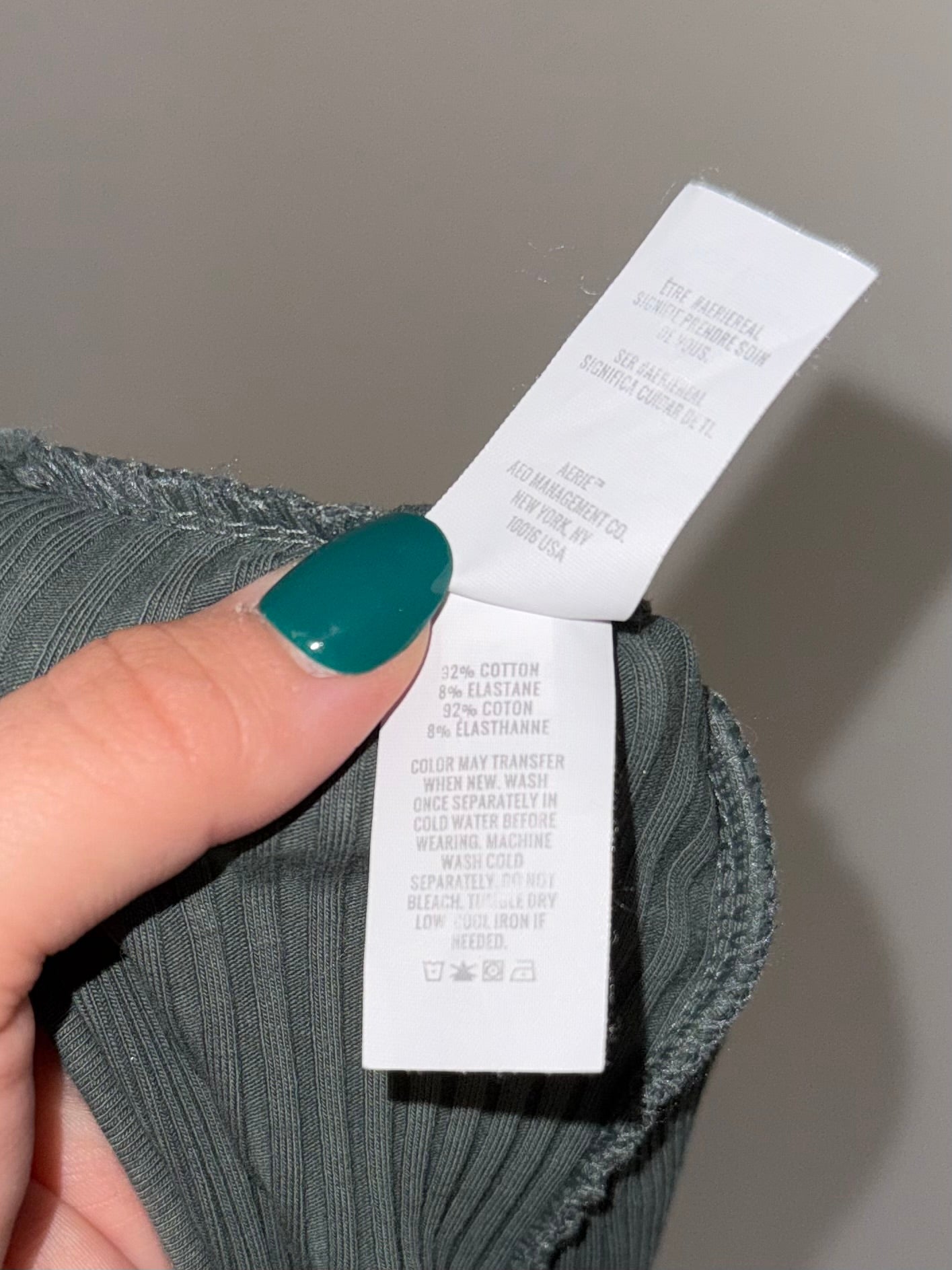 Aerie (Small) Green Ribbed Long Sleeve Bodysuit w/ Cutout Back