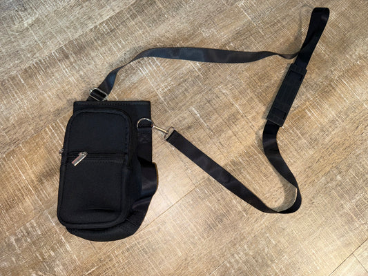Black Tumbler Crossbody Holder with Zipped Front Pocket & Side Handle