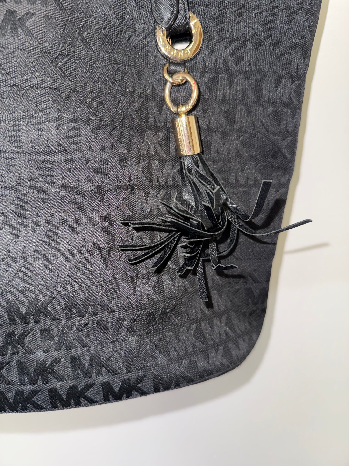 Michael Kors Black 'MK' Pattern Fabric Shoulder Bag Tote