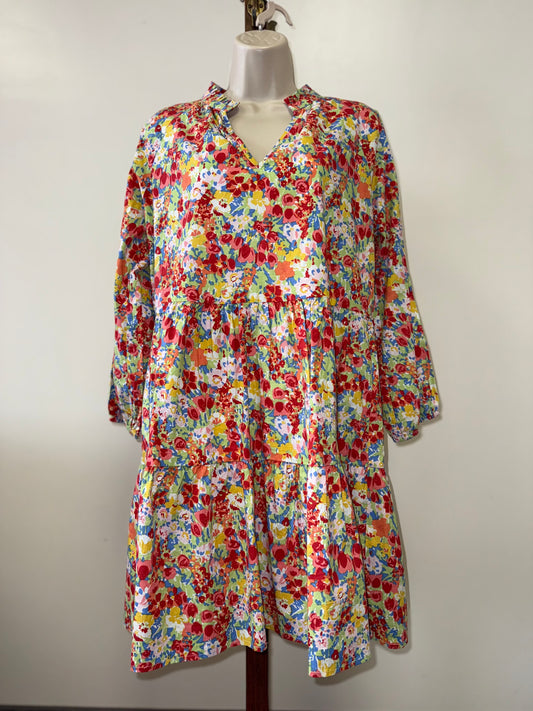 NWT Sugar + Lips (Small) Brand New Colorful Floral Long Sleeve V-Neck Midi Dress