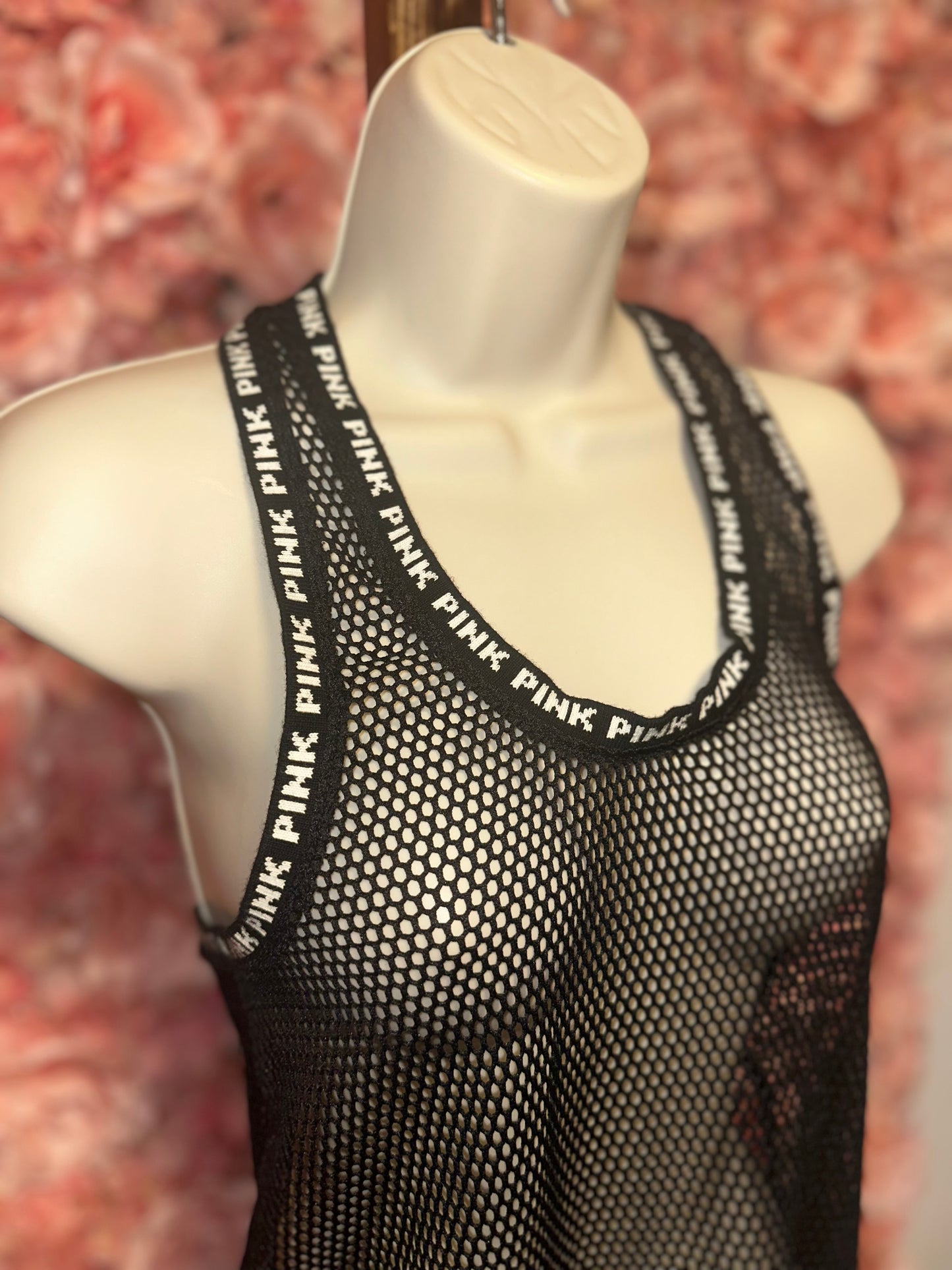 PINK Victoria's Secret (XS) Black//White Mesh Swim Cover Up // Workout Tank Top