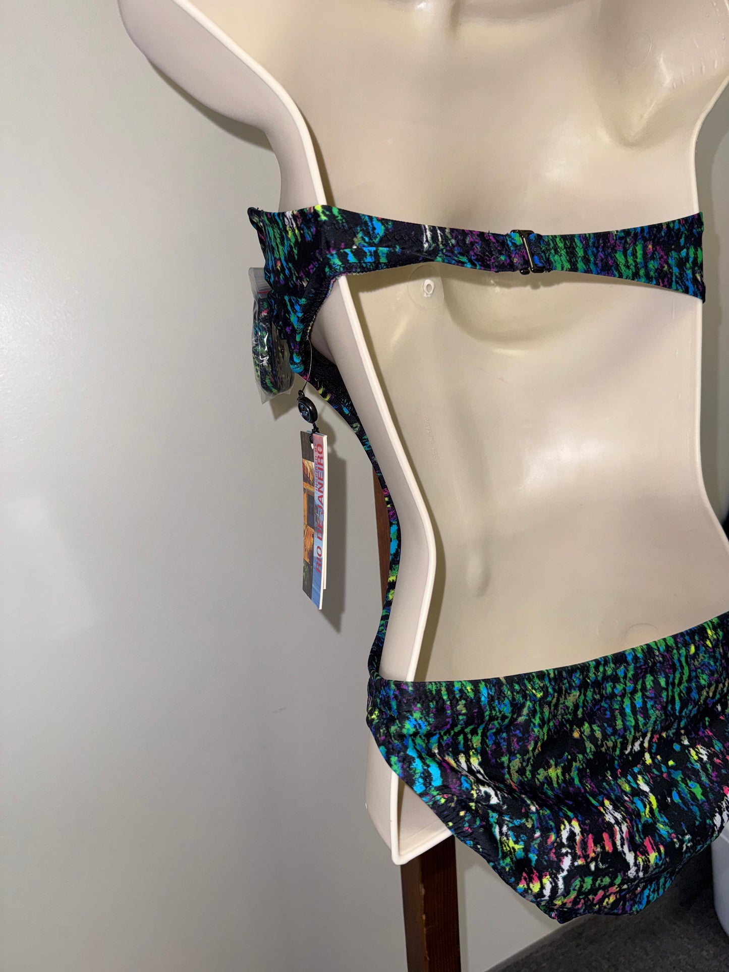 NWT Derek Lam (XS) Brand New Black w Colorful Pattern One Piece Cut Out Swimsuit