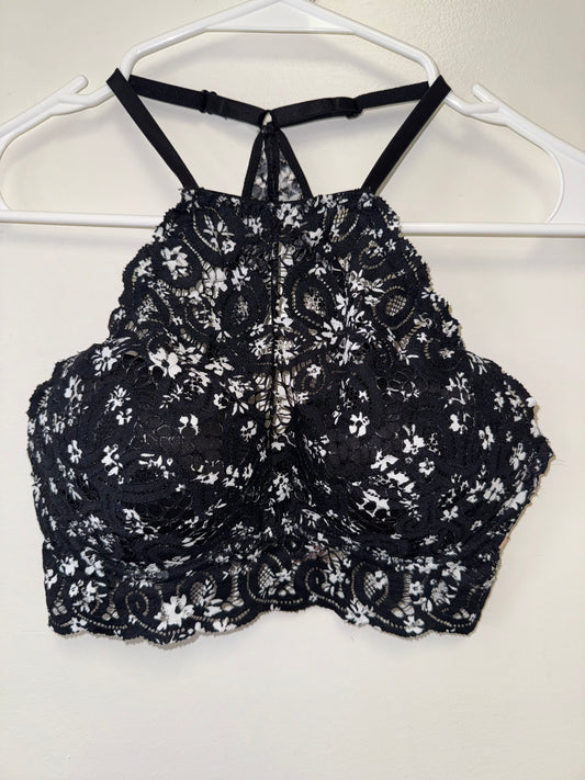 PINK Victoria's Secret (Small) Black & White Floral Lace Push Up Bralette