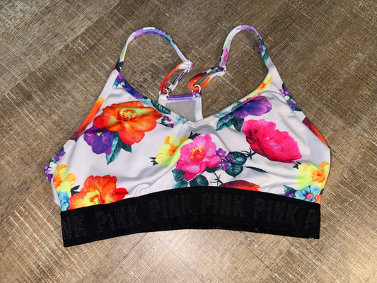 PINK Victoria's Secret Ultimate (Small) White Floral Lightly Lined Sports Bra