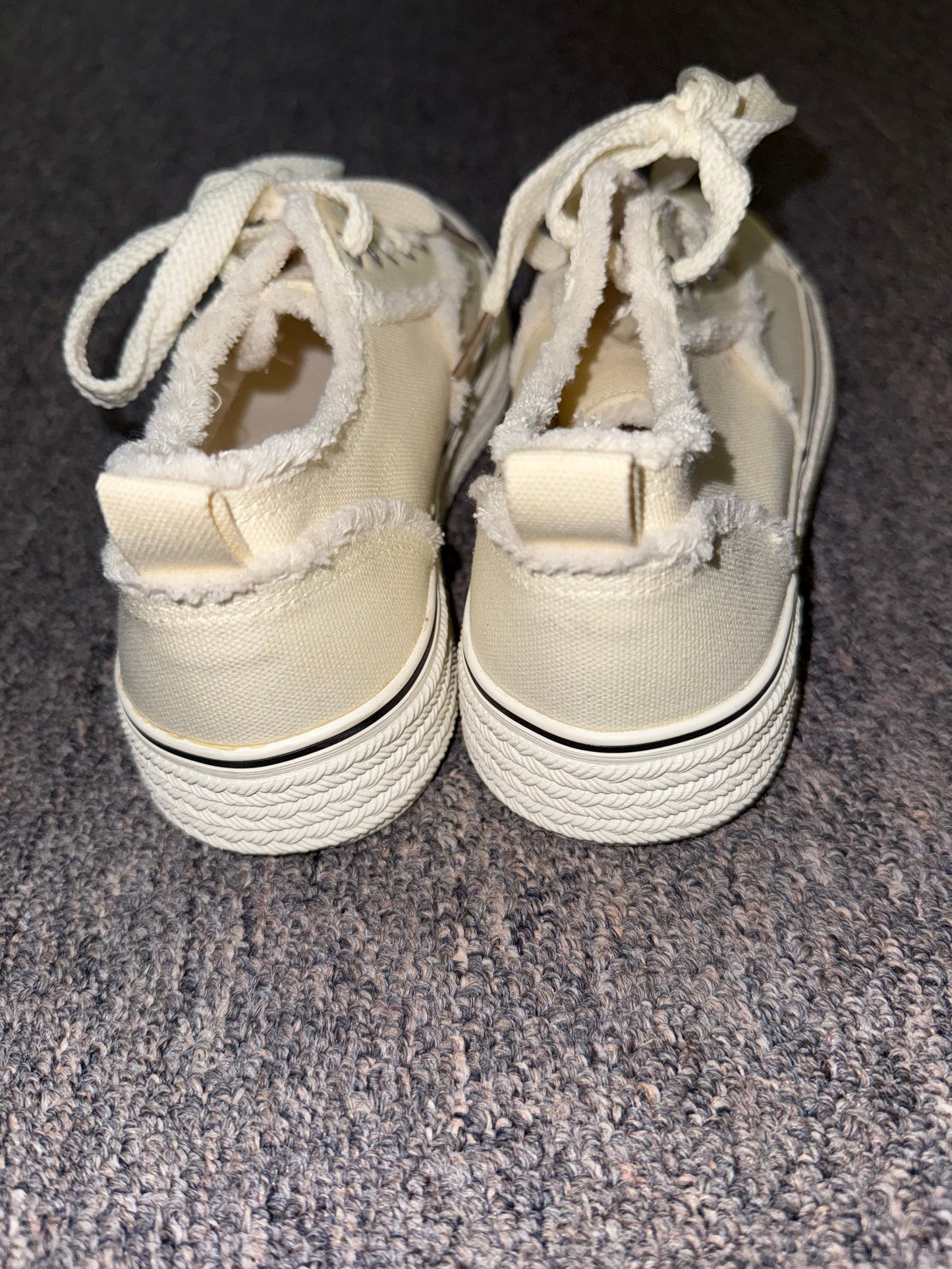 (39) Neutral Laced Sneakers with Frayed Trim