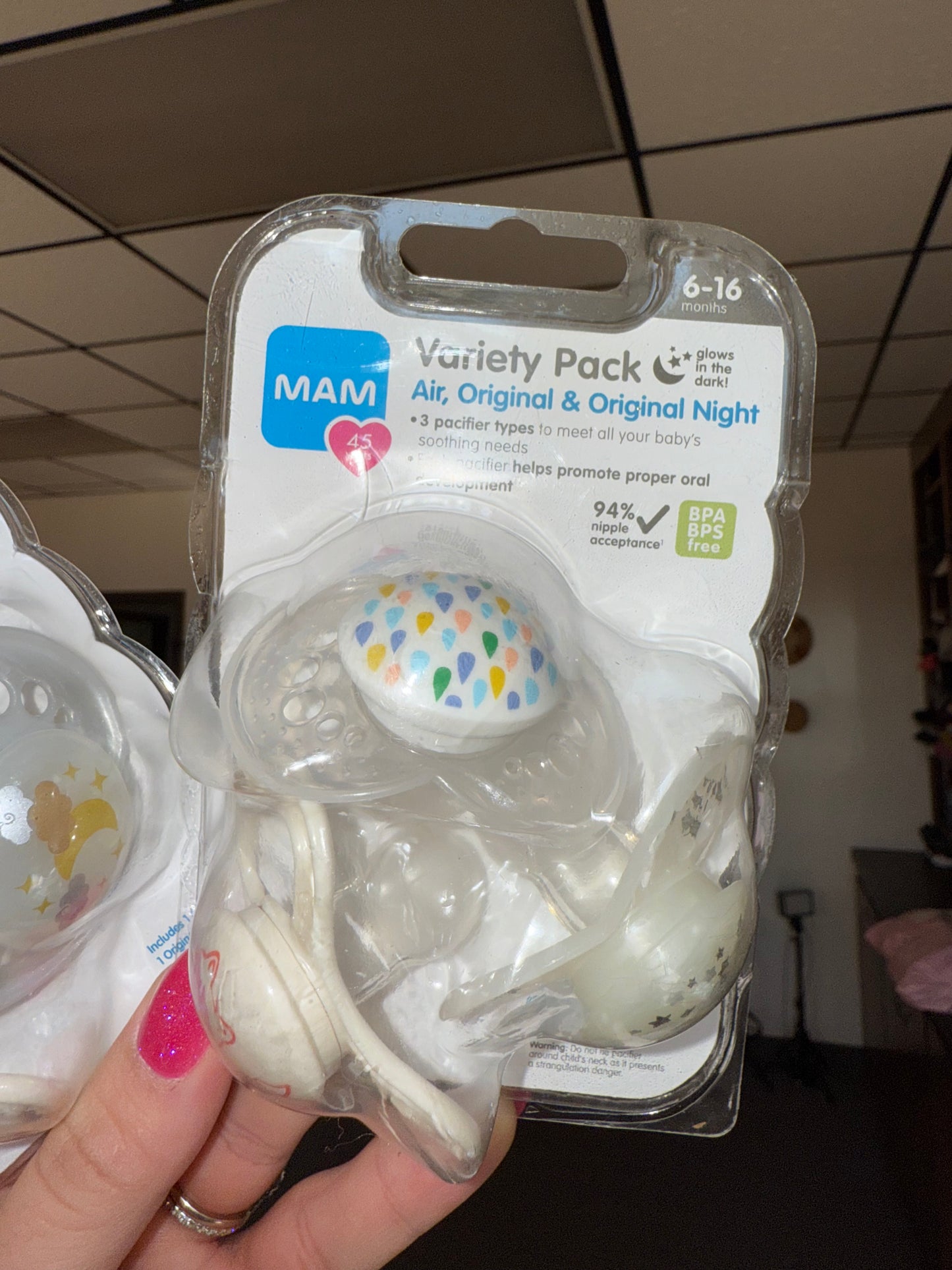 BUNDLE of TWO Packs of MAM Variety Pack Of Binky//Pacifiers Glow in Dark